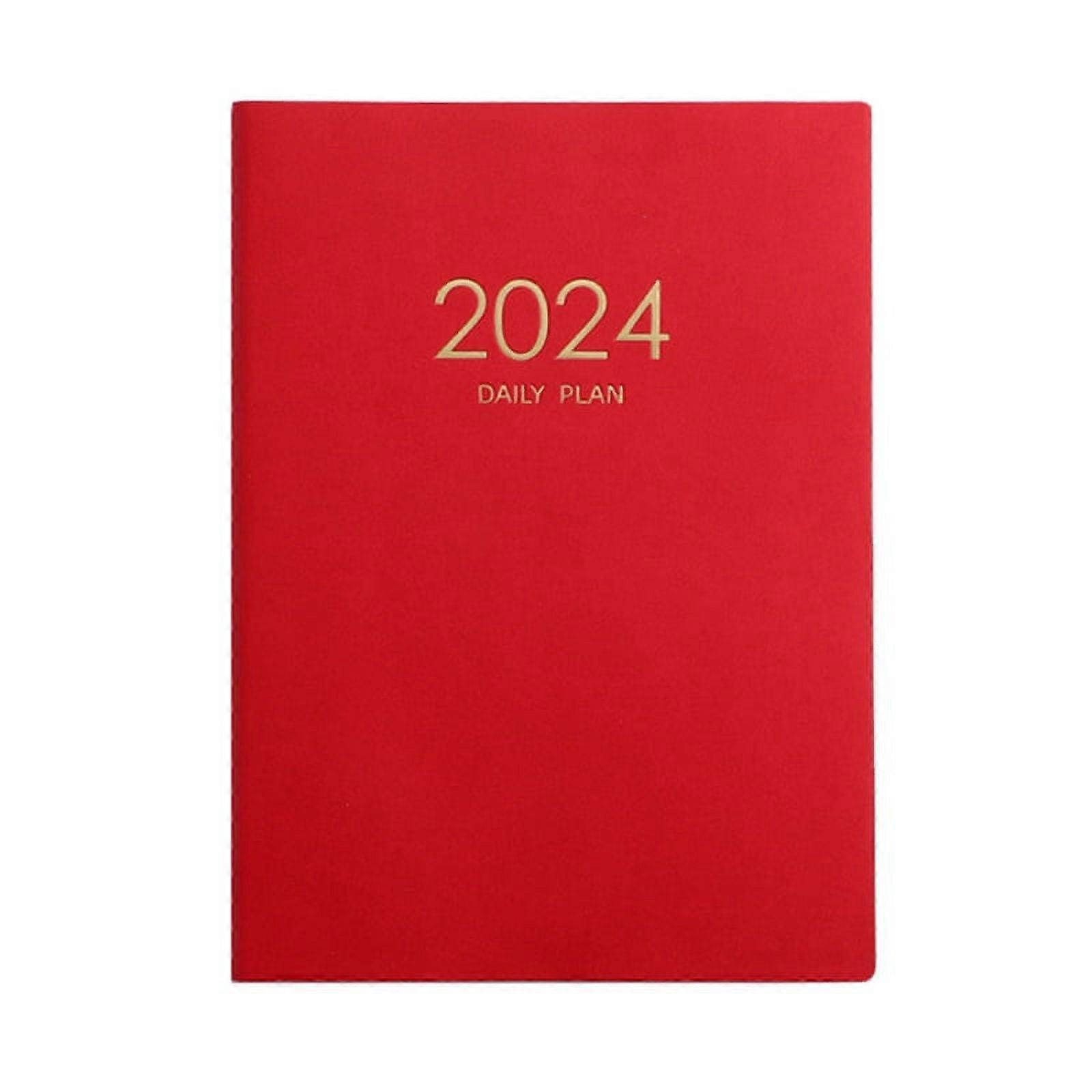 2024 Red Plan Notebook Calendar Thickened Daily Plan Notebook Weekly Notebook Office School Supplies