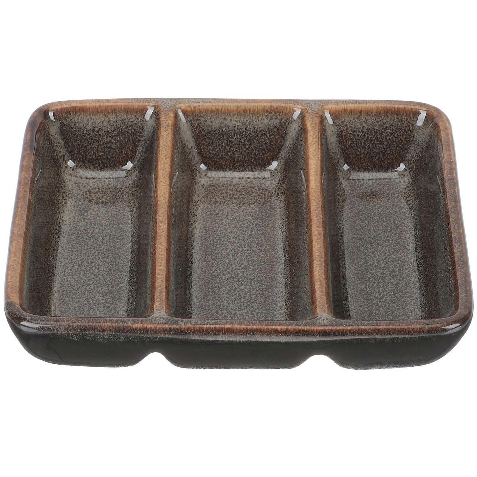 Sauce Dish 3-Compartment Rectangular Appetizer Serving Tray Divided Sauce Dish for Vinegar Nuts