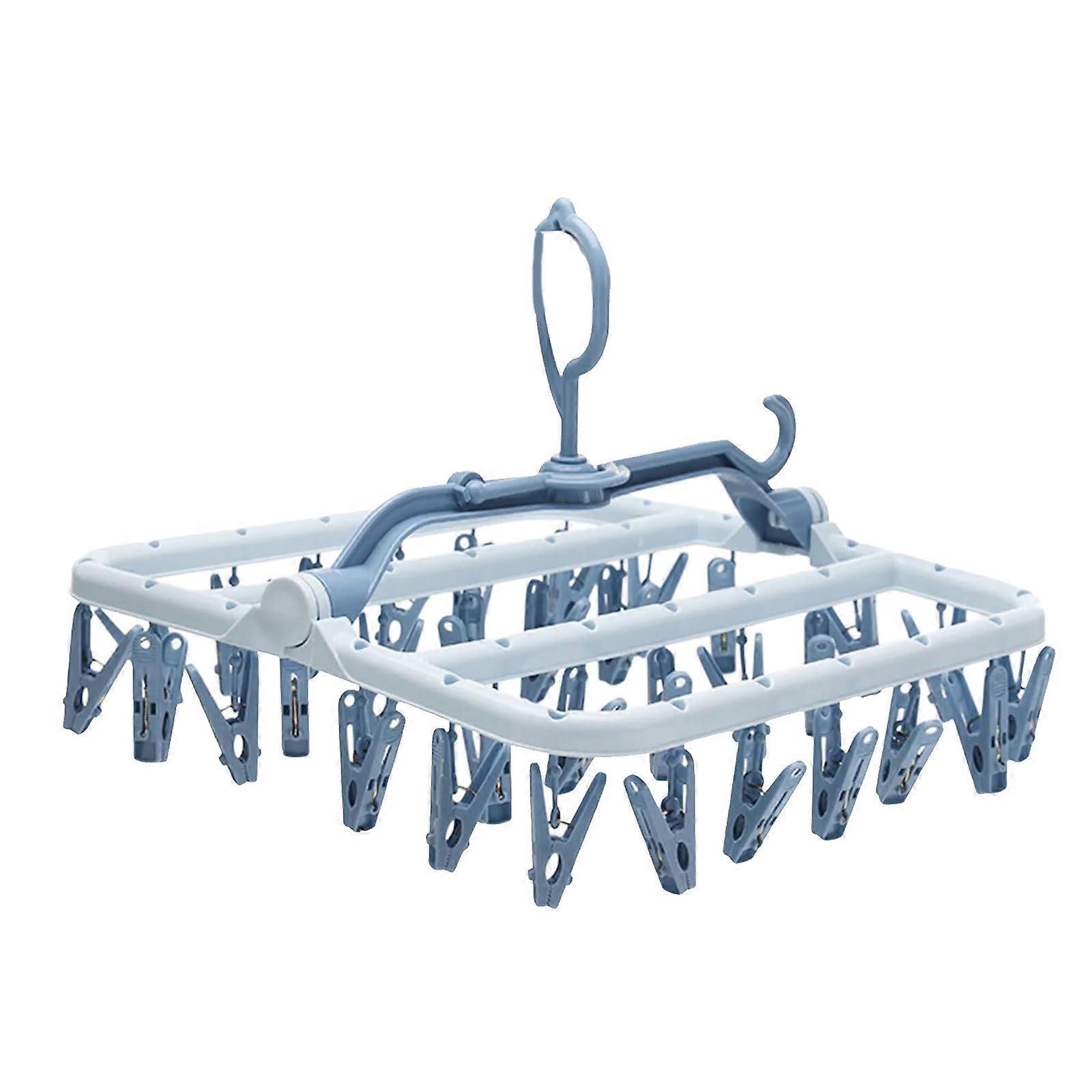 Foldable Laundry Drying Rack with Multiple Clips for Clothes and Towels, Thickened Blue