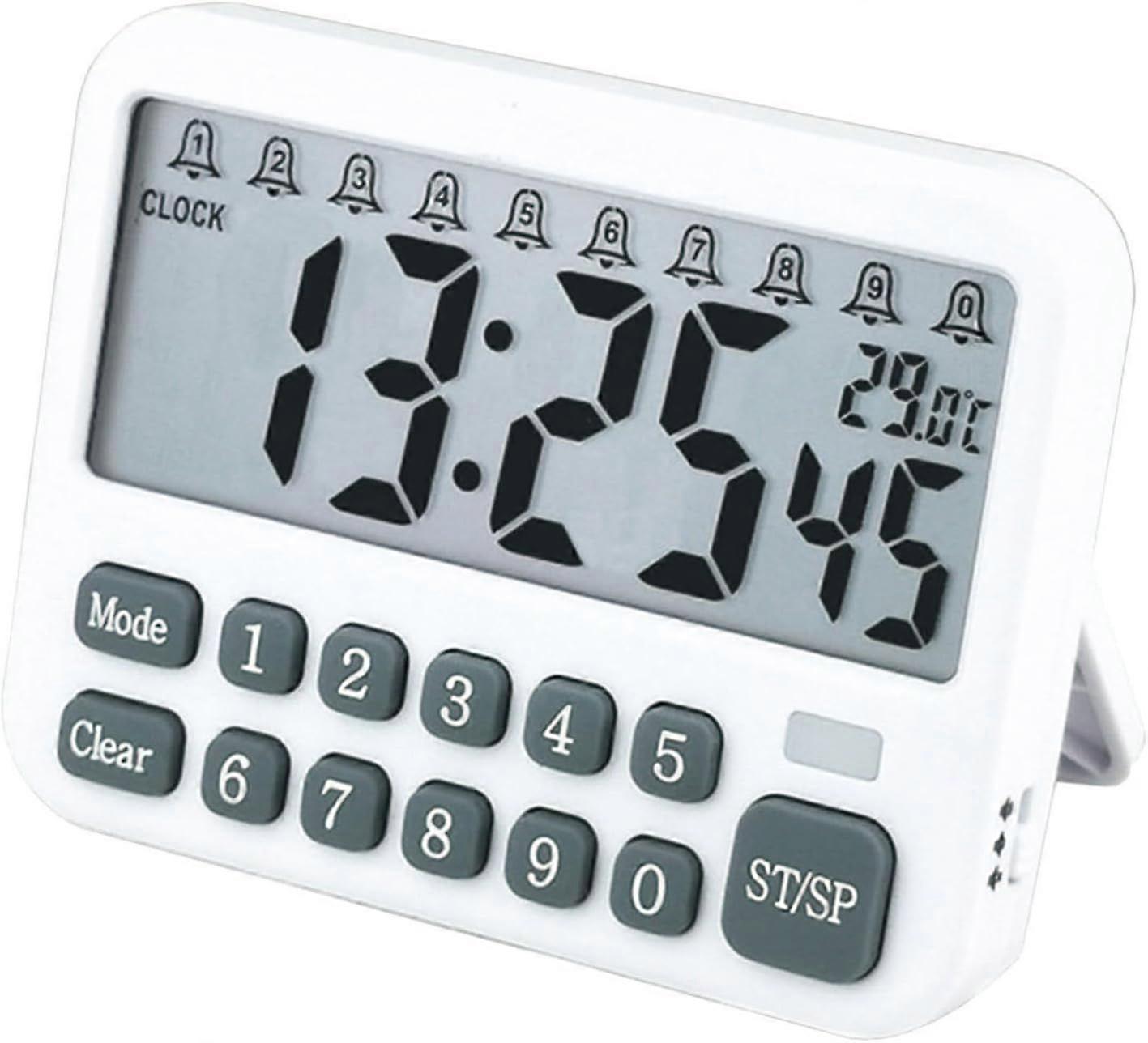 Digital Multifunction Timer with Clock, 10 Preset Alarms, Countup & Countdown, Memory Settings