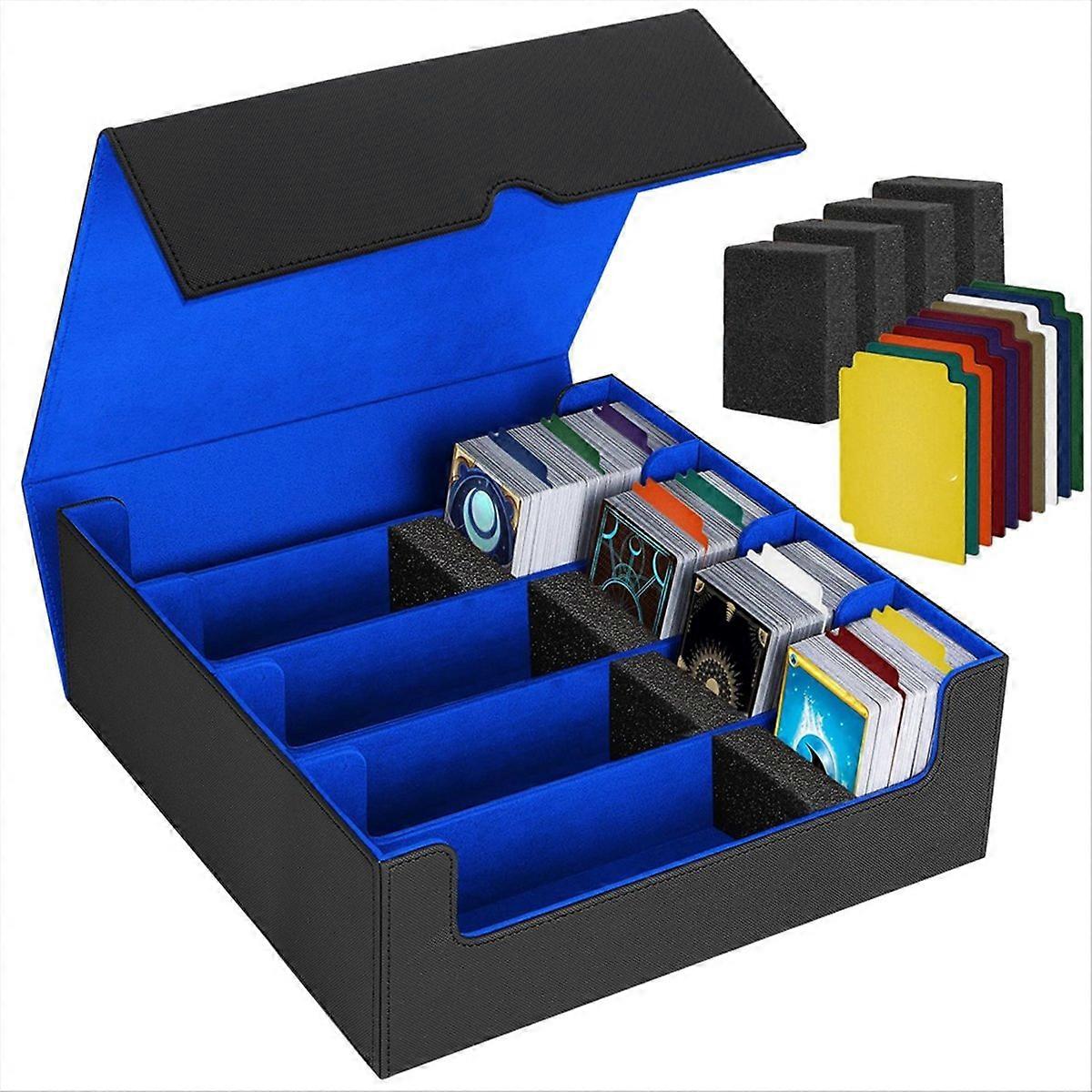 Trading Card Storage Box,4 Rows Card Deck Case,Black&Blue