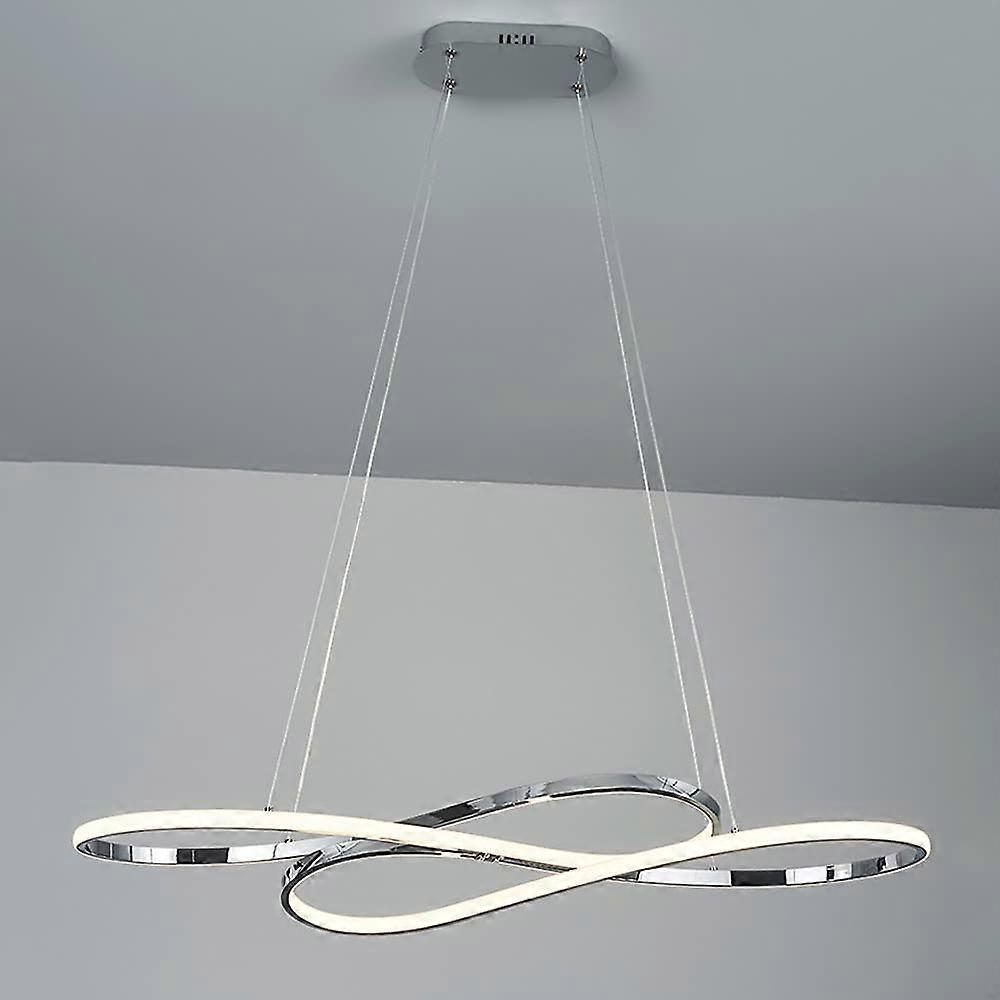 Modern LED Pendant Light with Wave Design, Adjustable Height, Chrome 6000K for Kitchen Island