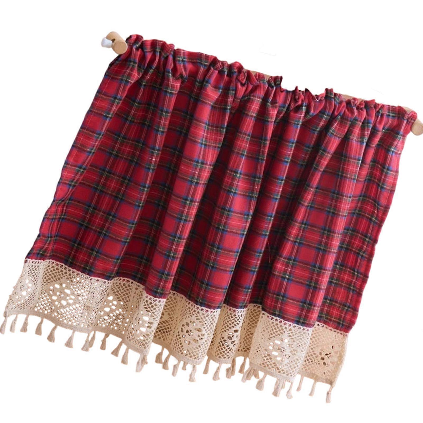 Easy Installation Grid Lace Dustproof Curtain Craft of Polyester Cotton Materials Suitable for Multiple Room Setting  Red