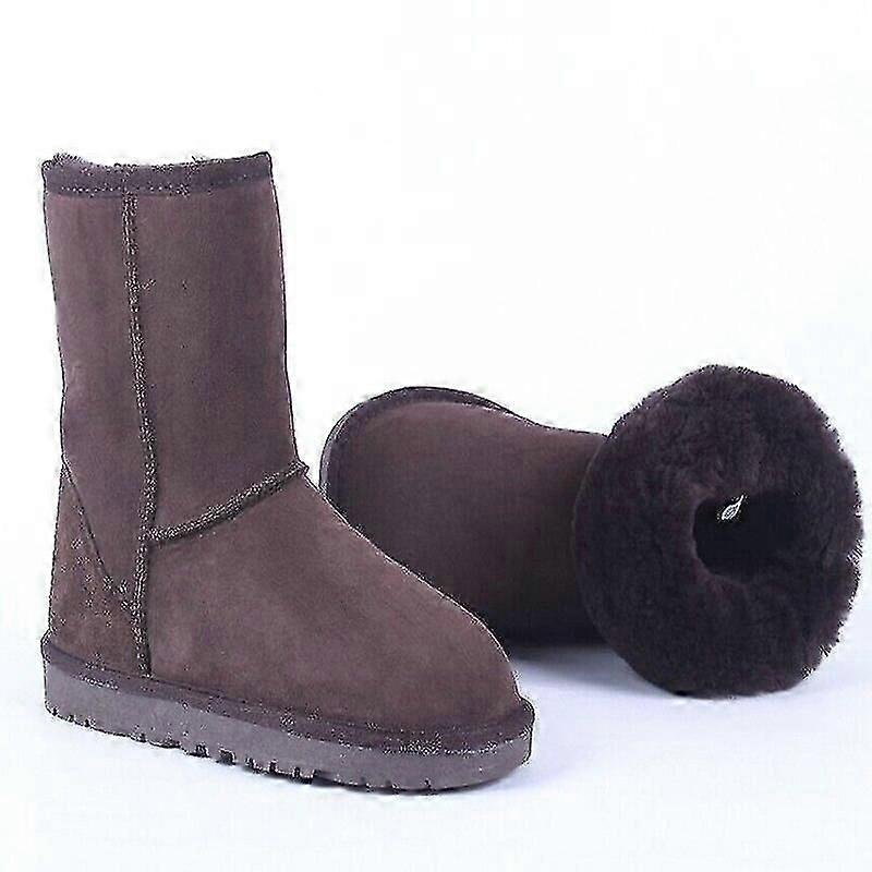 Moda Real Cowhide Mulheres Botas de Neve Sapatos de Inverno Quentes Clássicos Com Solas Antiderrapantes