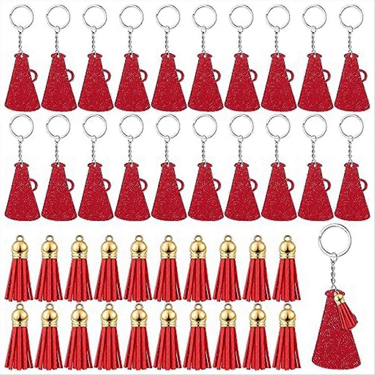 40 Pcs Acrylic Cheer Keychains with Tassel (Glitter Red)
