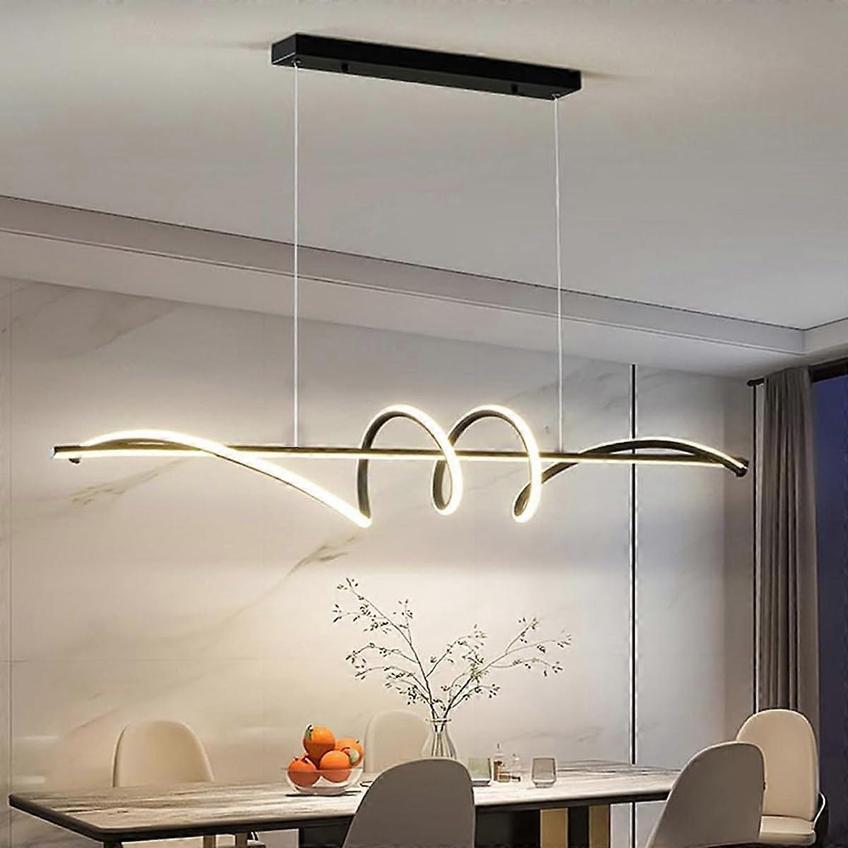39in Black LED Pendant Light, Dimmable Modern Wave Chandelier with Adjustable Color Temperature for Kitchen Island and Dining Room