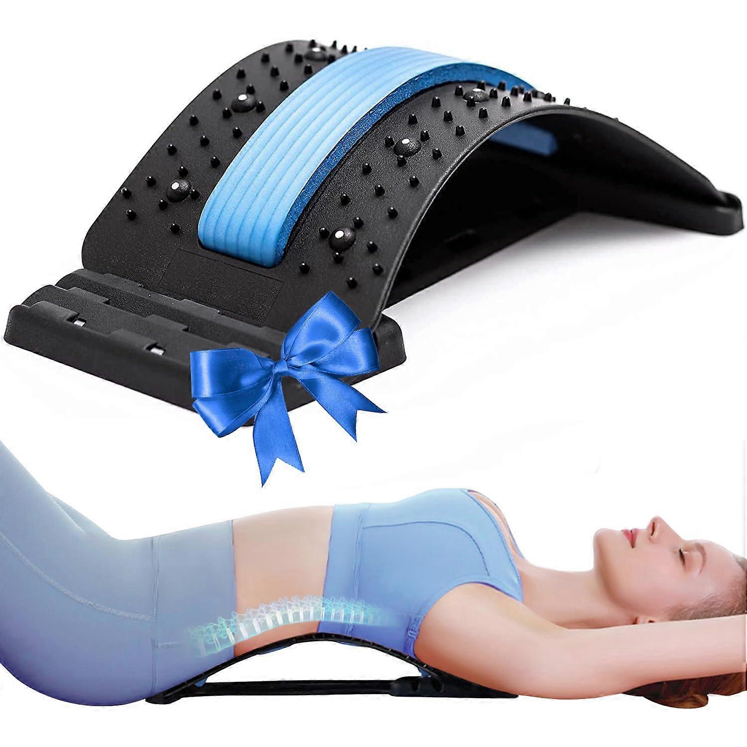 Back Stretcher for Lower Back Pain Relief, Adjustable Lumbar Spine Alignment with Magnetic Massage, Black/Blue