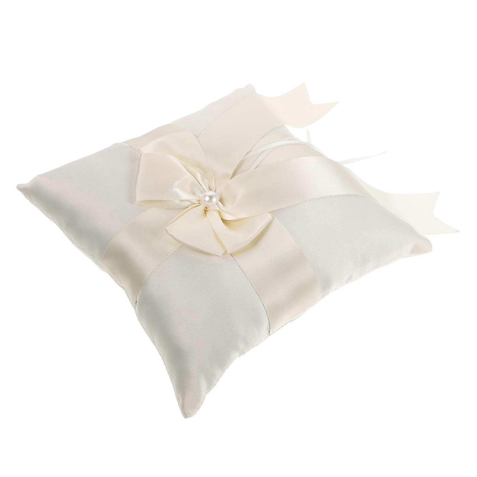 White Wedding Ring Pillow for Ceremony with Bowknot Decorative