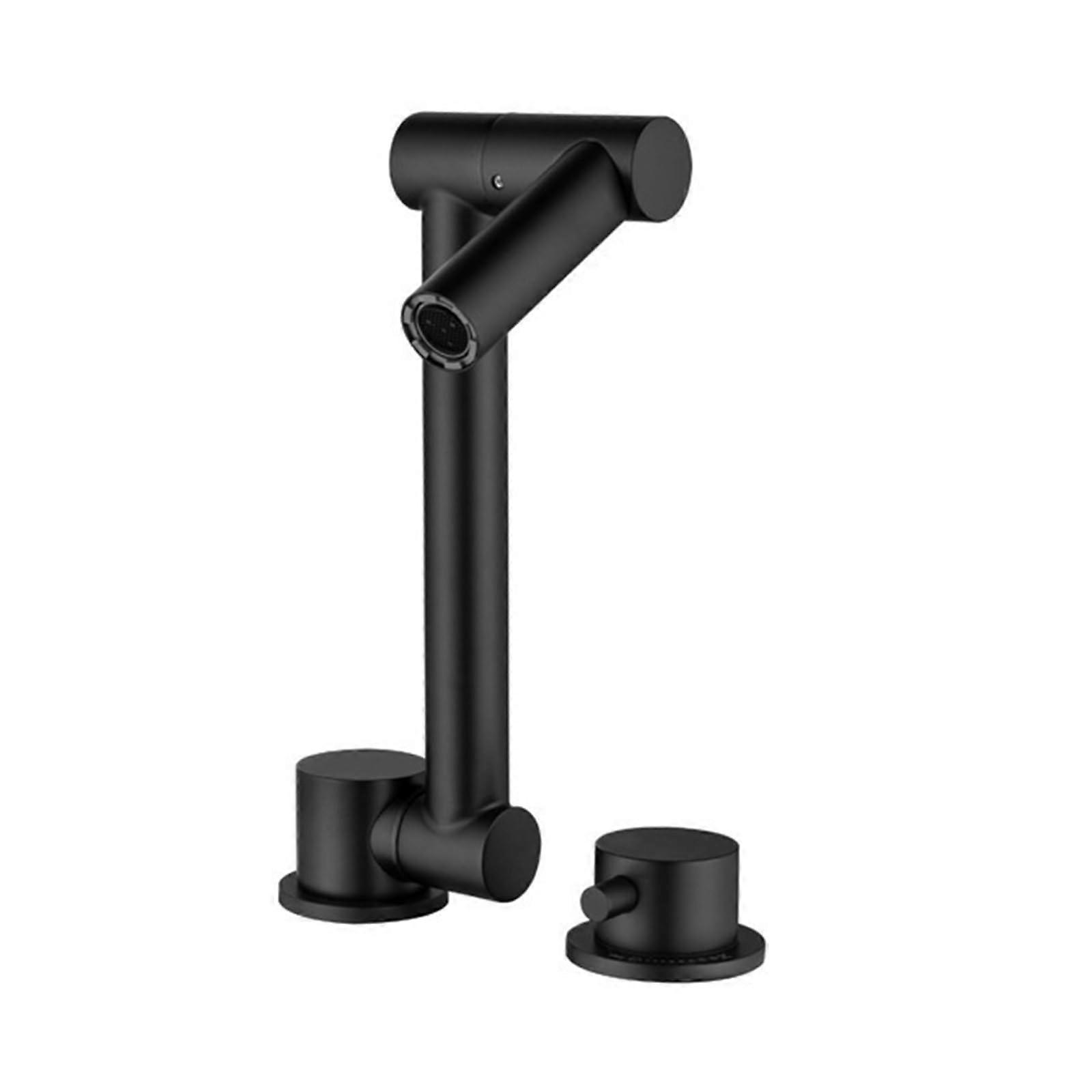 Foldable Kitchen Faucet for Window, 360° Rotating Stainless Steel 2 Hole Hot and Cold Mixer  Black