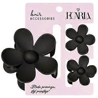 ECARLA - Set mit 3 schwarzen, blütenförmigen Haarspangen