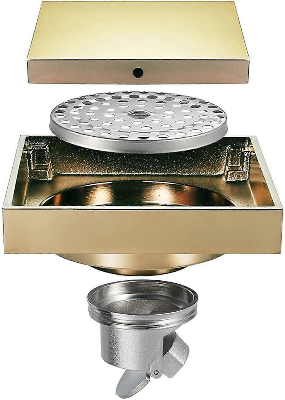 Champagne Gold Square Shower Drain 100x100mm Brass Invisible Floor Drain with Tile Insert Cover