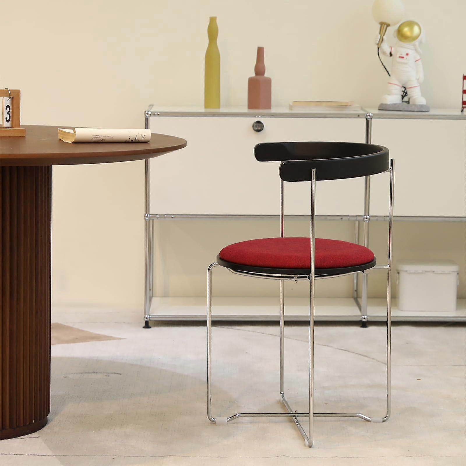 Folding Chair with Red Cushion and Chrome Frame, Mid Century Modern Style, Space Saving Design