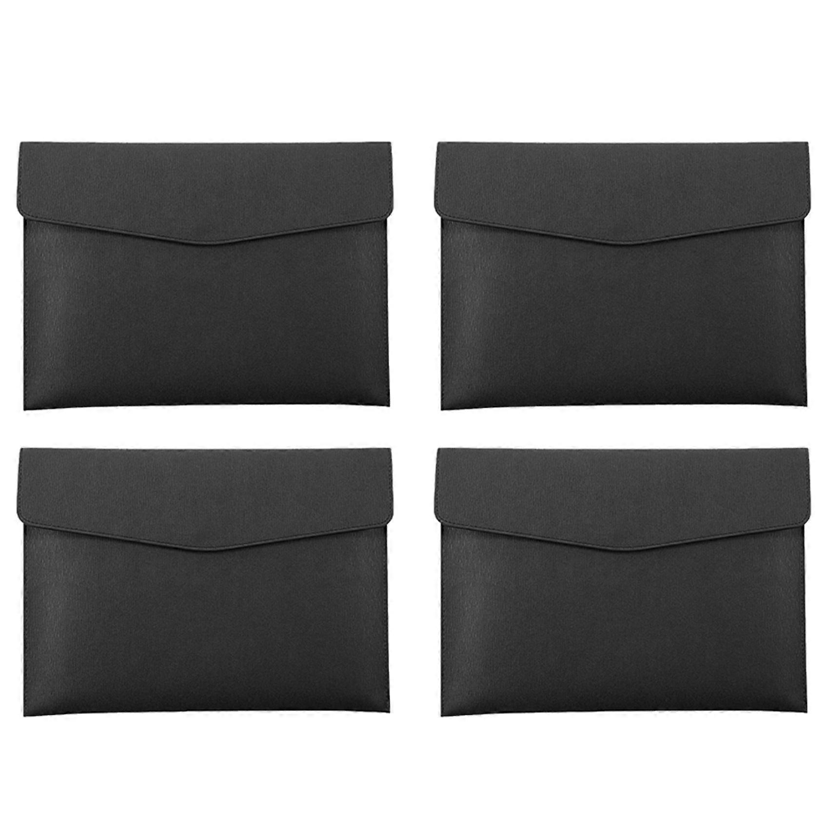 4X PU Leather A4 File Folder Document Holder Waterproof Portfolio Envelope Folder Case with Snap Closure(Black)