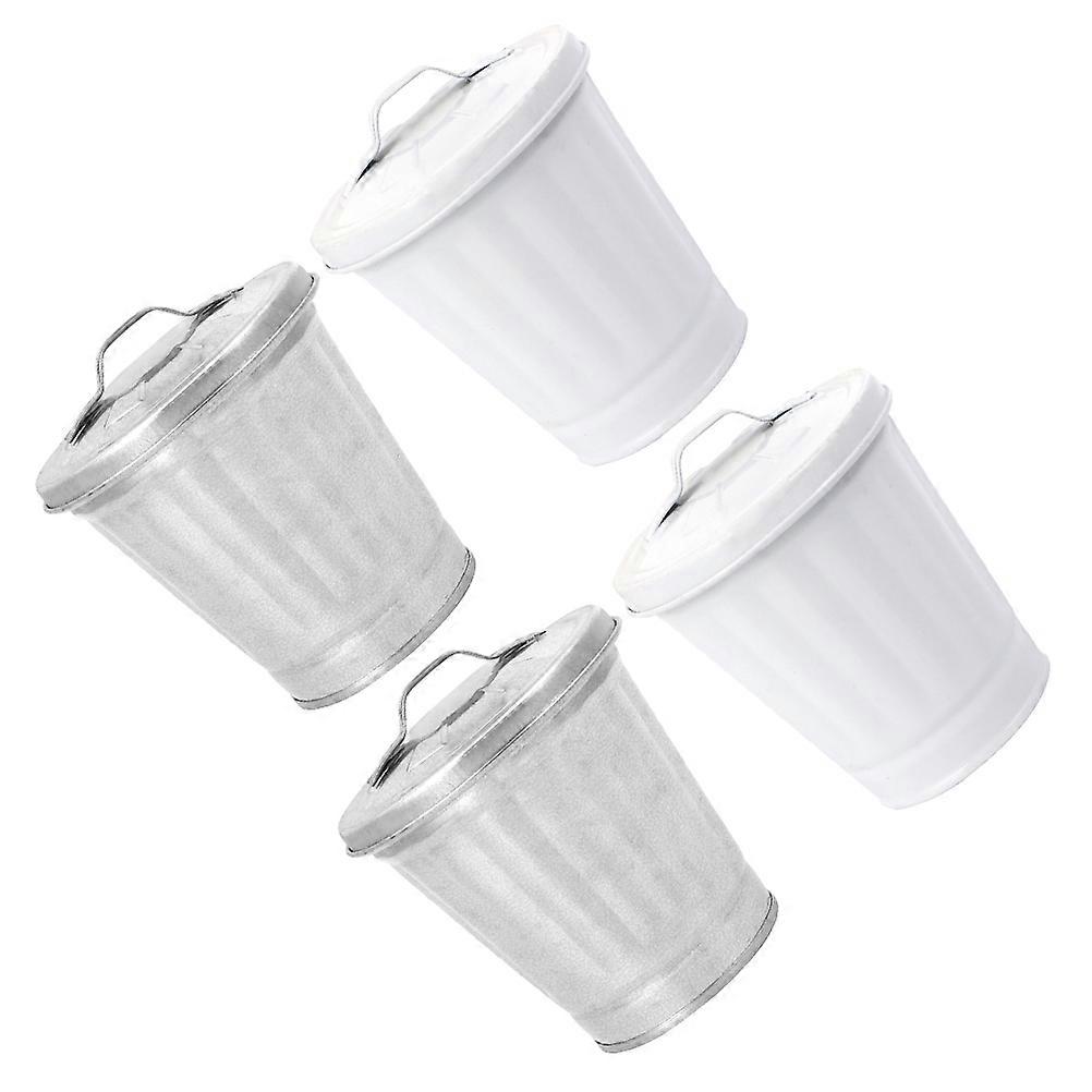 White Covered Garbage Can Garbage Container for Storage 4Pcs Kit