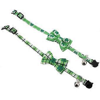 Green Cat Collar with Bowtie Bell for St. Patrick's Day Use 2Pcs