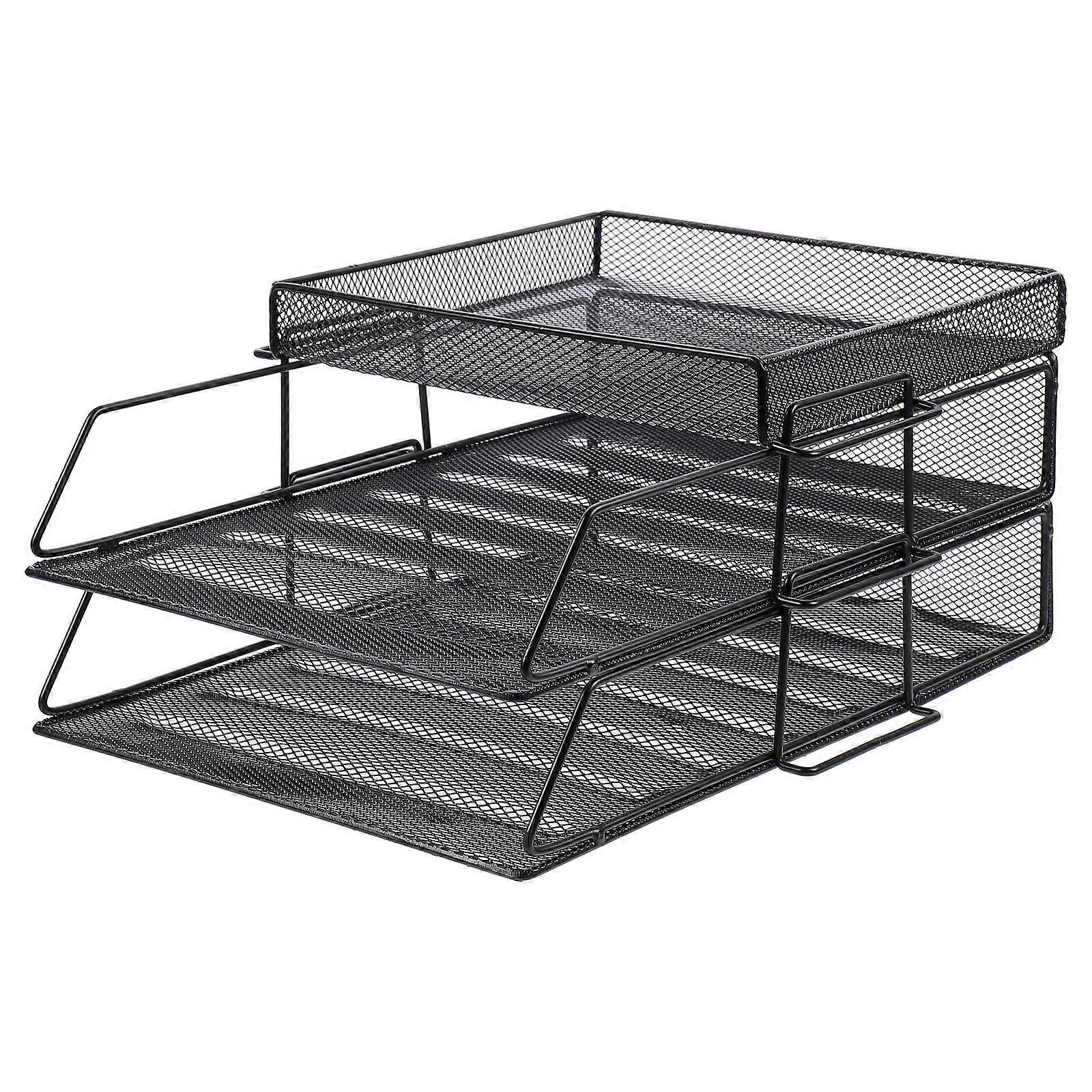Office Multi-Layer File Rack for Document Organization 2Pcs Black Metal