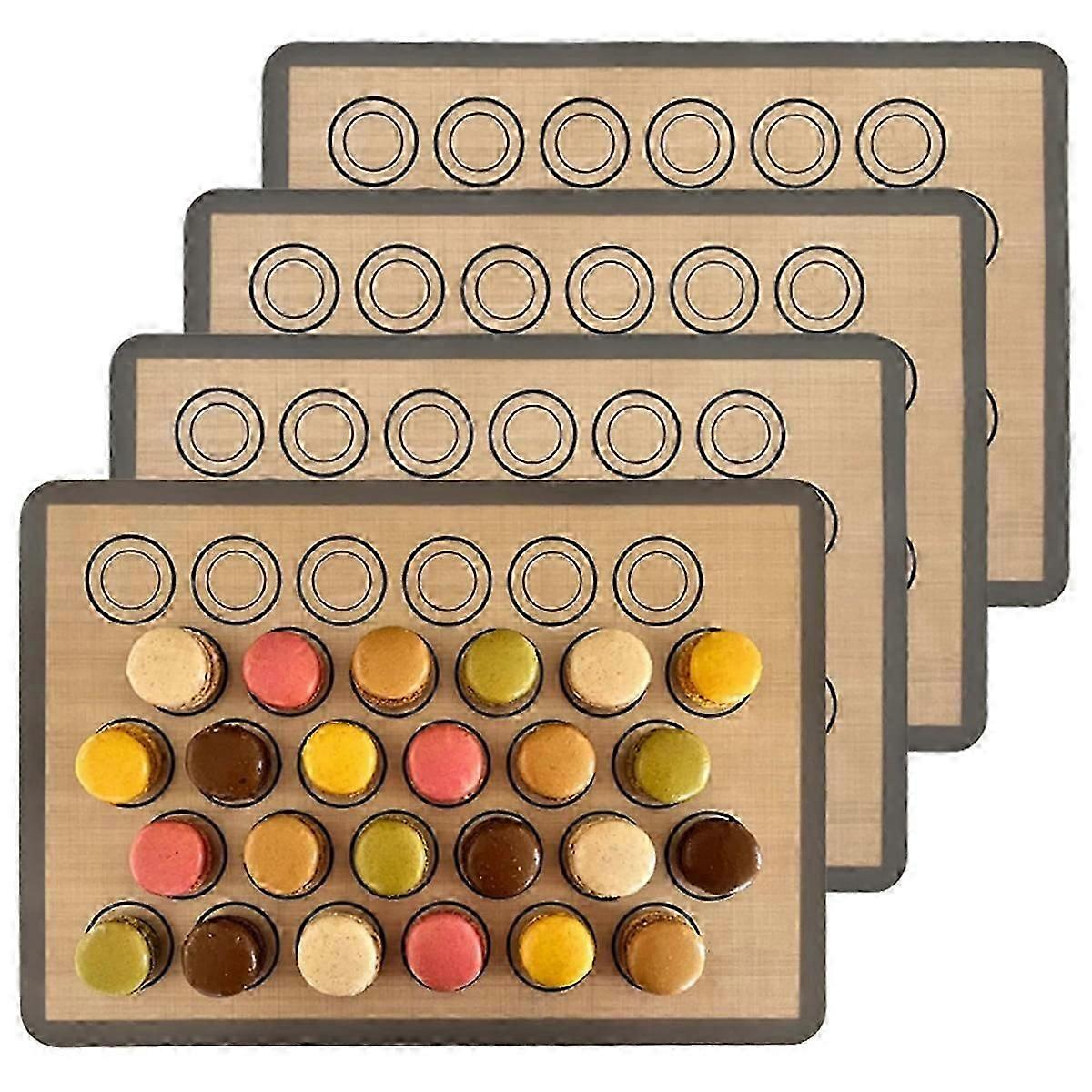 Macaron Baking Mats 4 Pack for Perfect Macarons & Cook - Silicone Macaron Baking Sheets with Size Gu