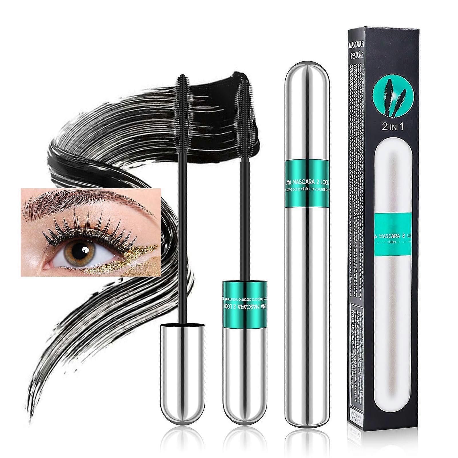 Waterproof Lengthening Mascara Black 2 in 1 LongLasting Smudge Proof Bold Dramatic Lashes