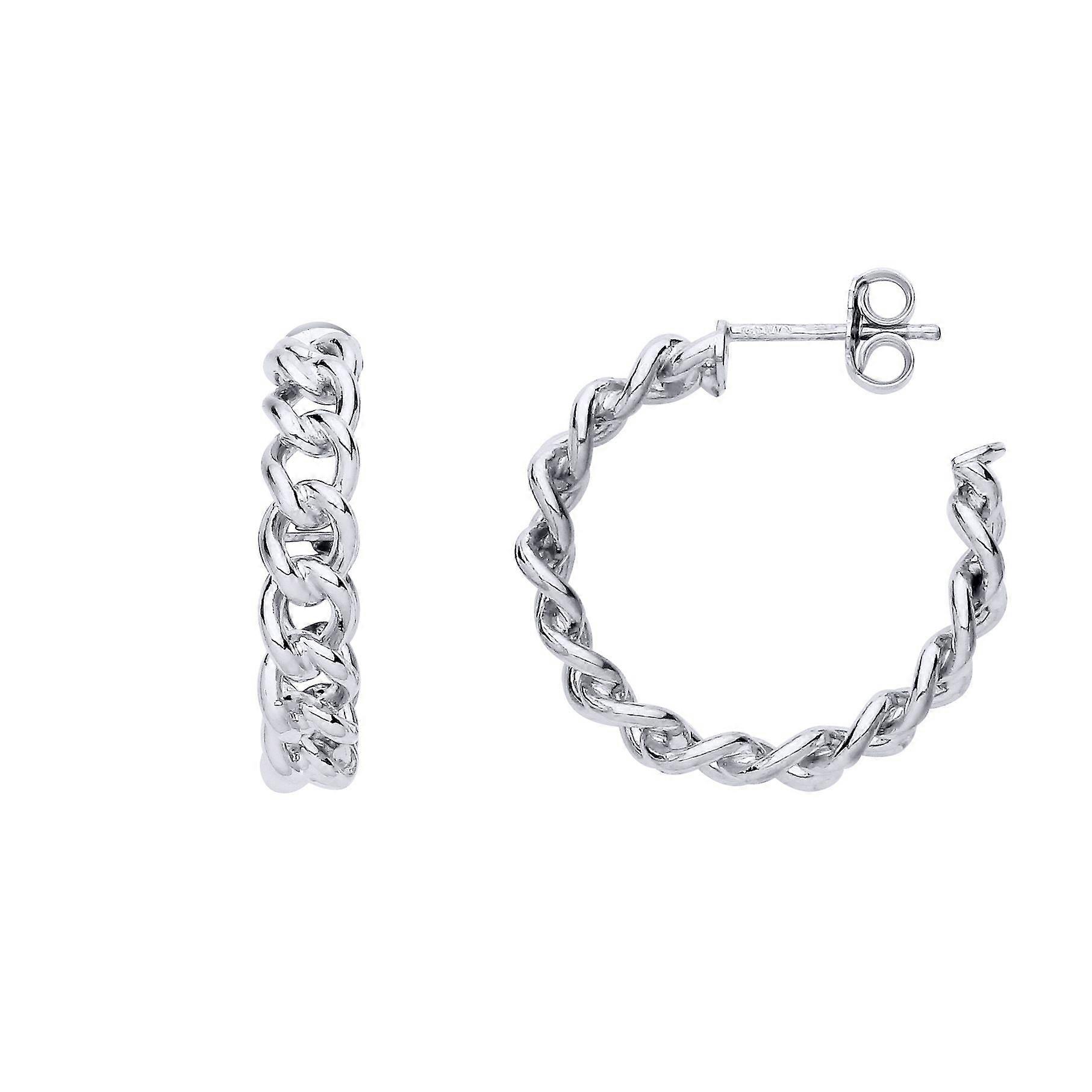 Jewelco London 镀铂金纯银 Albert Curb 链条 3/4 圈形耳环 25mm 4mm