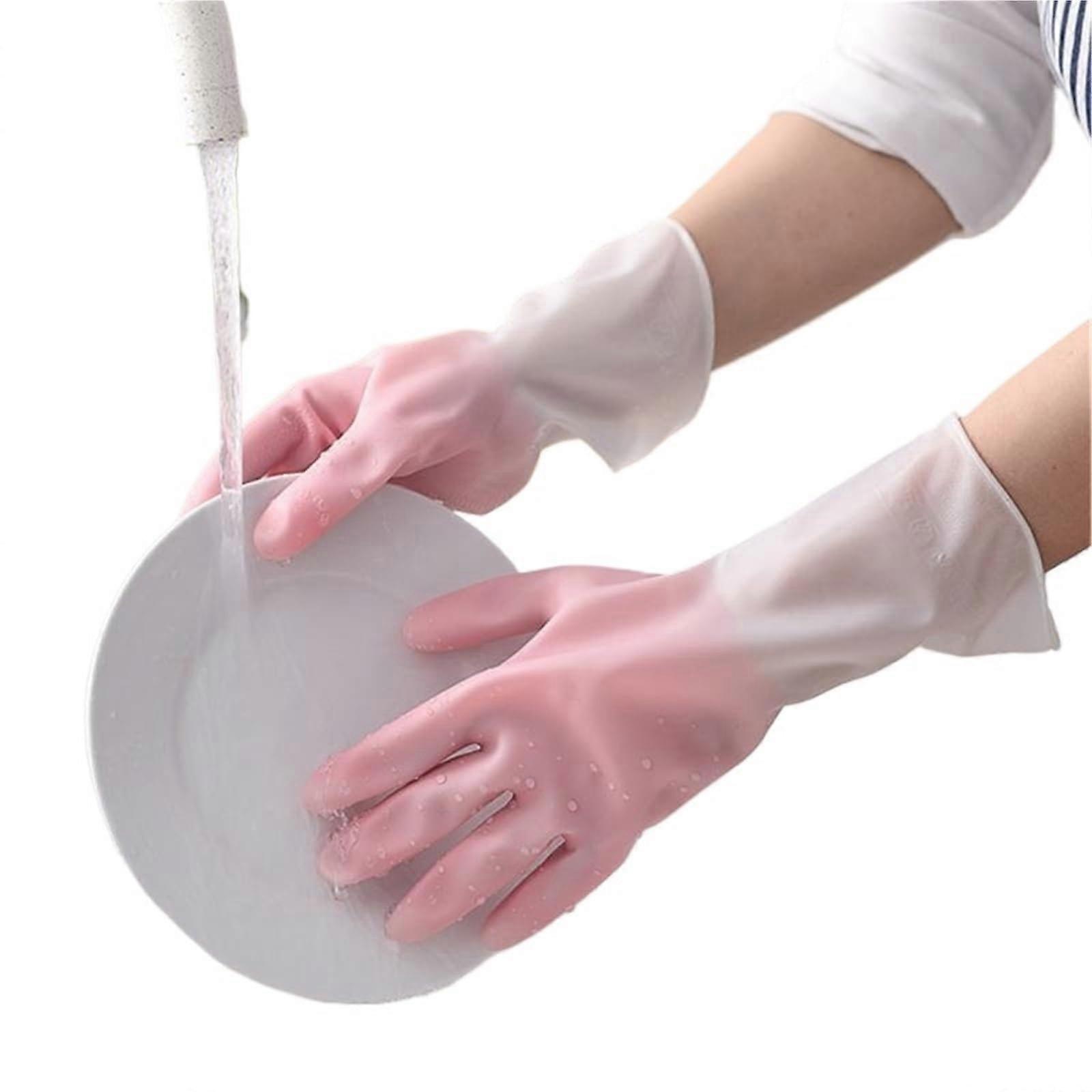 Rubber Cleaning Gloves Gradient Pink Waterproof Long Cuff for Kitchen Dishwashing and MultiPurpose Use