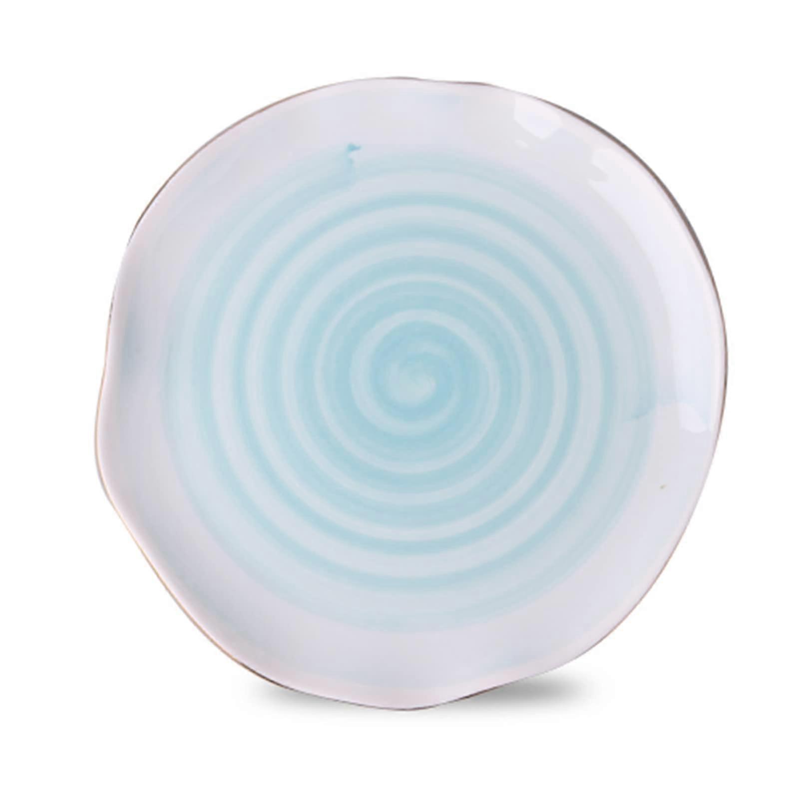 Porcelain Gradient Color Dinner Plate with Irregular Artistic Shape, Blue Ceramic Serving Dish 10cm