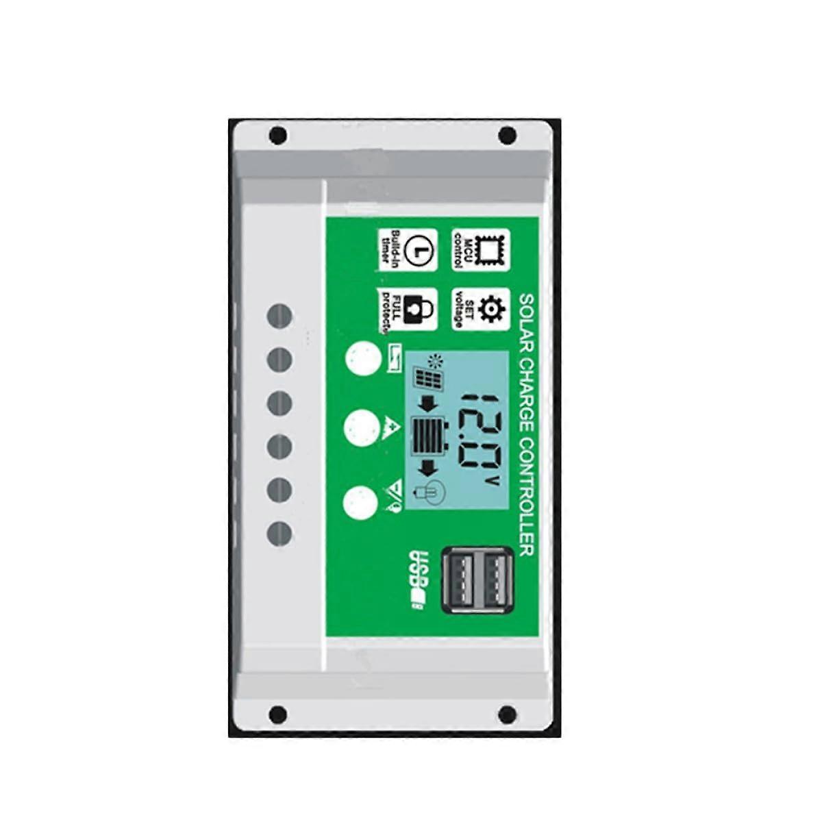 12V 24V Solar Charge Controller Solar Panel Regulator with LCD Display Dual USB Overcharge Protection