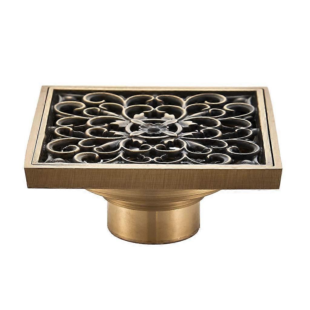 Retro Square Brass Bathroom Floor Drain 10cm Rustproof  Outlet with Deodorization Function