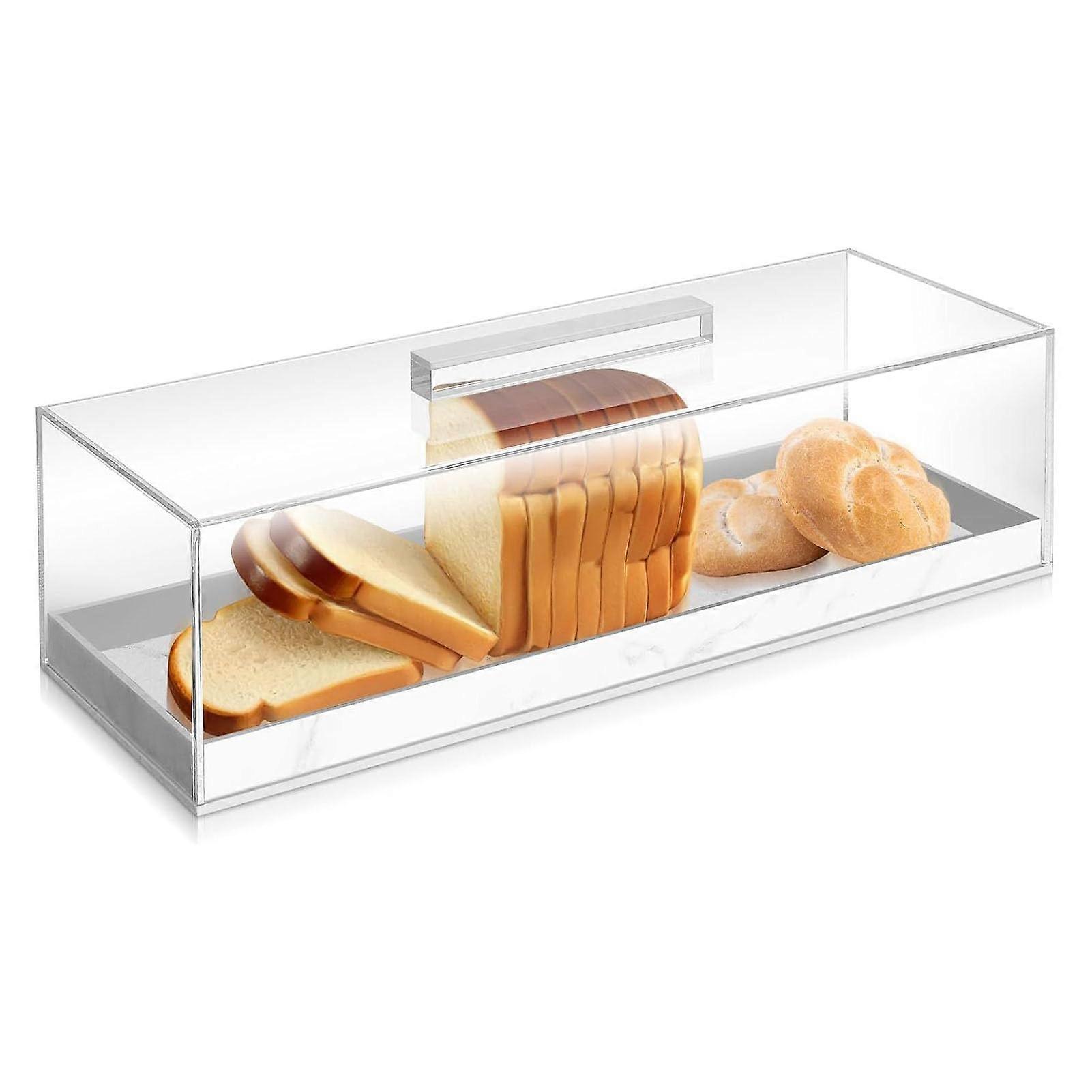 Acrylic Rectangular Cake Stand with Lid, Elegant Marble Design Dessert Display Tray 14x5x3.5