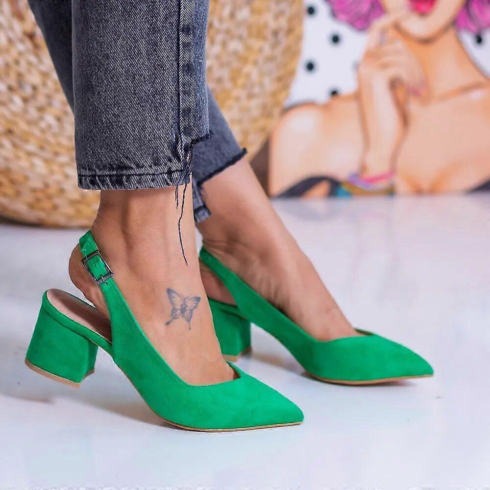 Green Thick Heel Ankle Strap Dress Shoes MA-028