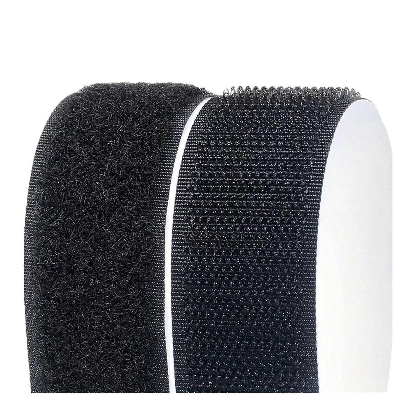 Tape 25mm Black 1M Strong Self Adhesive Hook and Loop Fastener Strip Reusable