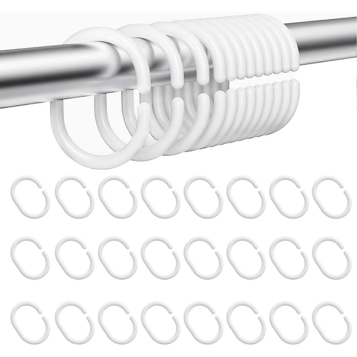 24 Pack Rust Resistant Shower Curtain Rings and Hooks, Easy Install, Smooth Glide, White