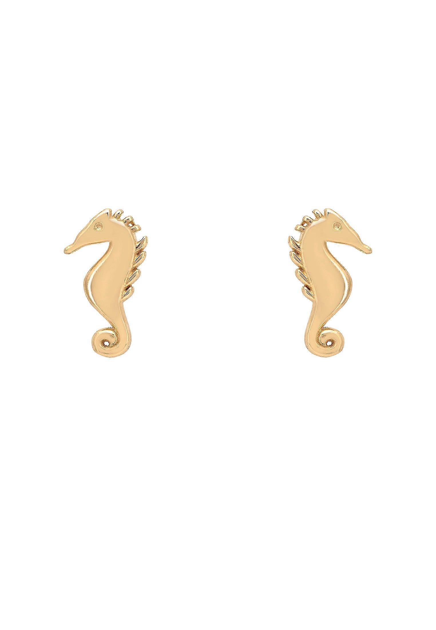 Solid 14k Gold Seahorse Stud Earrings