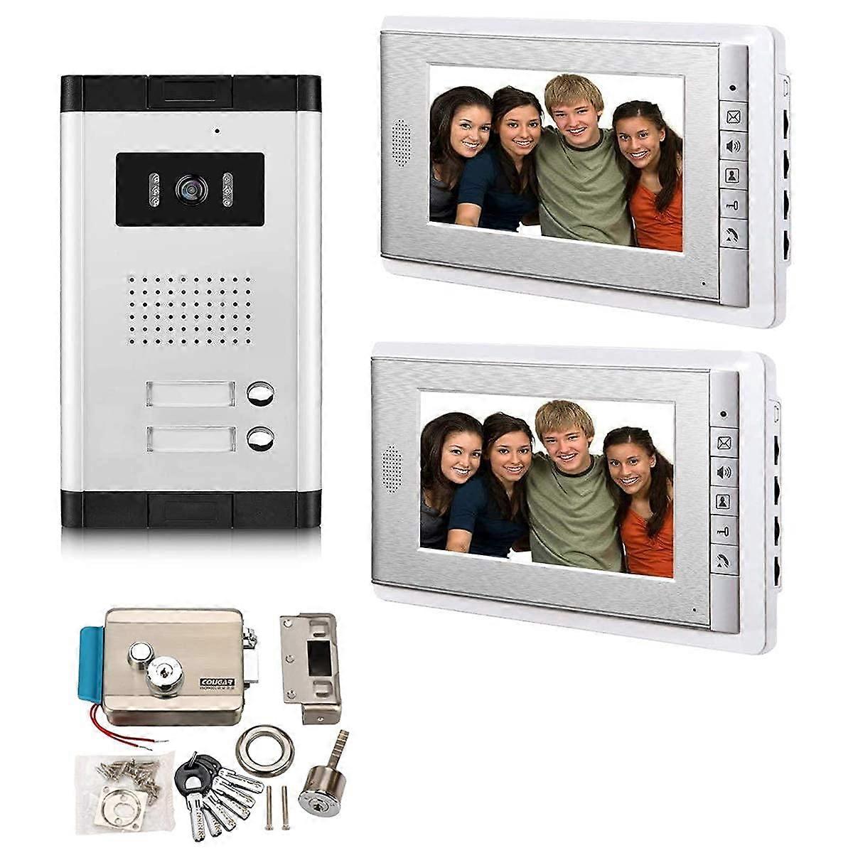 Wired Apartment Video Intercom System with 7 Inch Monitors, Night Vision Camera and Electronic Lock