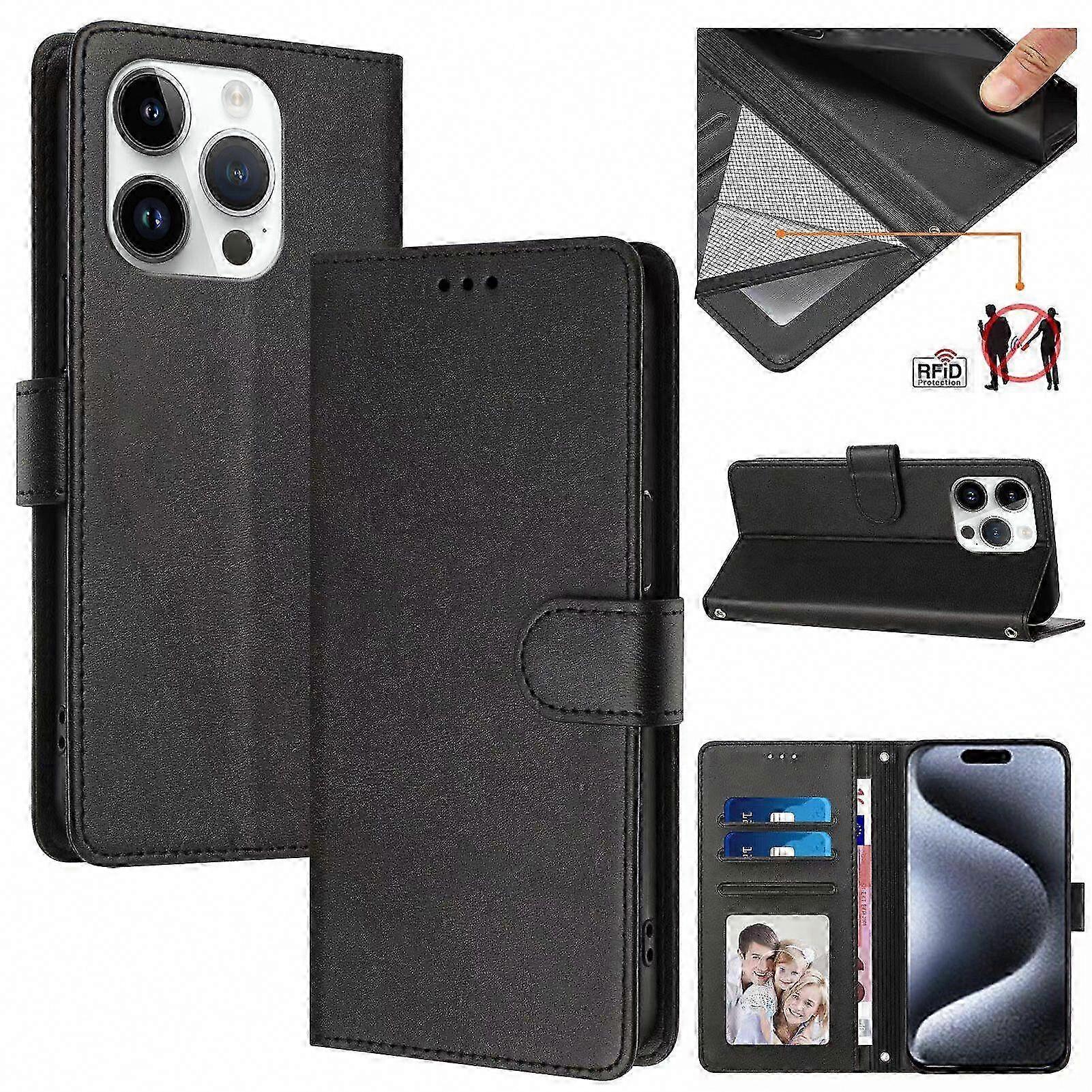14 Pro Max RFID Blocking Leather Wallet Case with Flip Cover