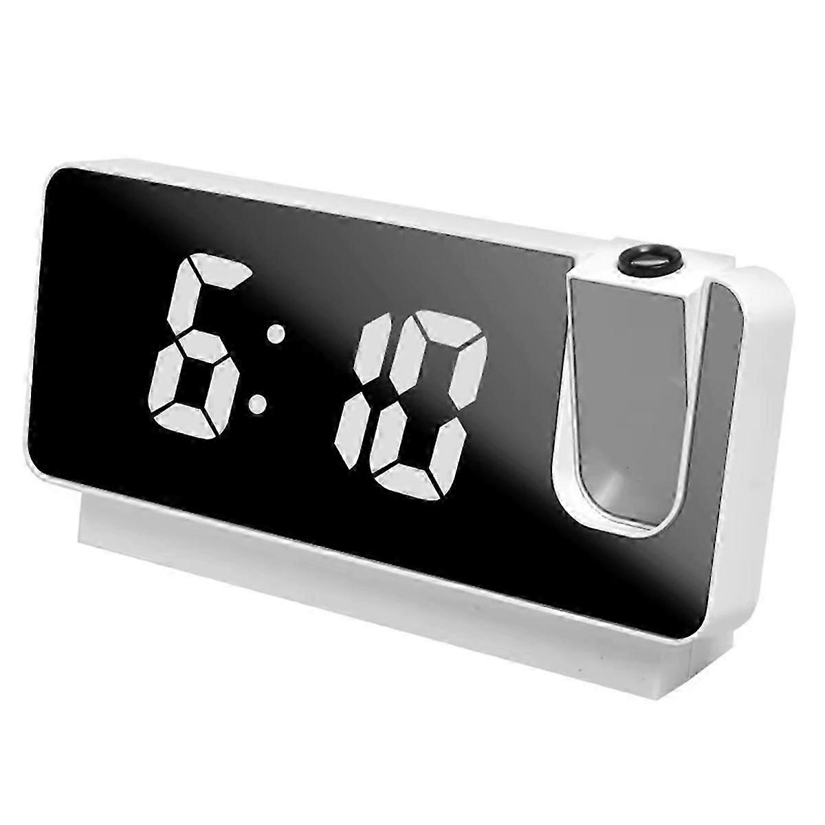 Multifunctional 180 Rotating Projection Alarm Clock, LED Silent Screen, White Shell