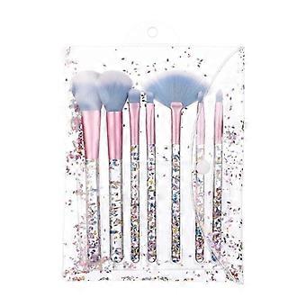 7 sminkborstar, kristallgnistrar, söt fläkt, rouge, foundation, puder, läppar, highlights, ögonskugga, ögonbryn, concealers, borsteset med paljetthandtag för G