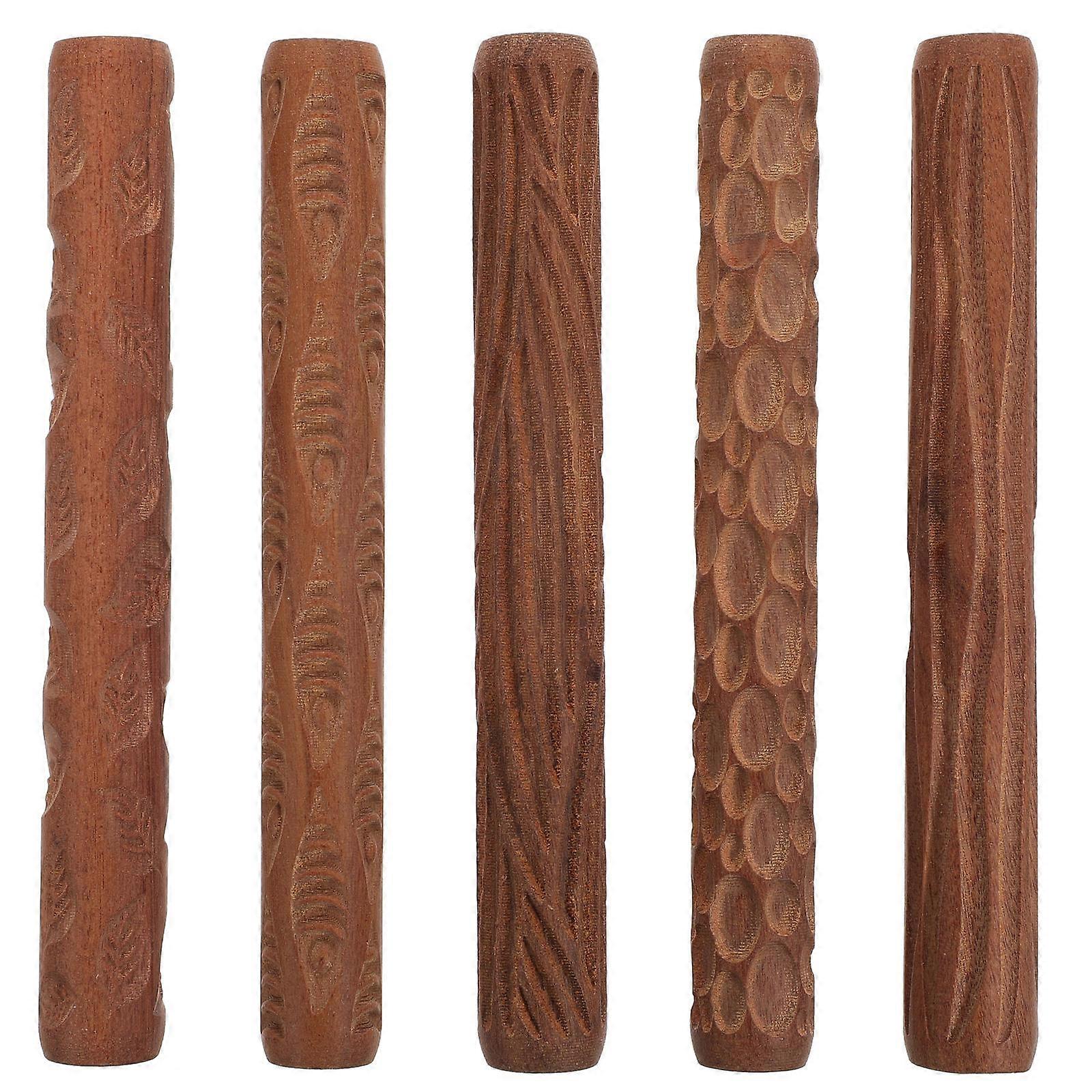 Pottery Pattern Rollers Wooden Clay Modeling Tool for Mud 5Pcs Kit