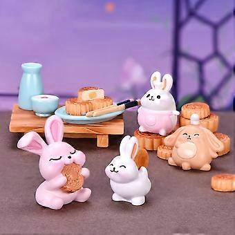 Harts dockhus miniatyr Mid-Autumn Festival Söt Moon Cake Kanin Ornaments