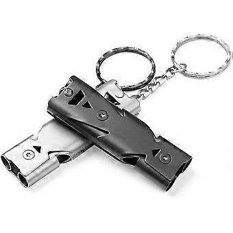 Camping and hiking safety life-saving whistle keychain, 2 stainless steel emergency whistle, dual-tube high-decibel outdoor survival signal device