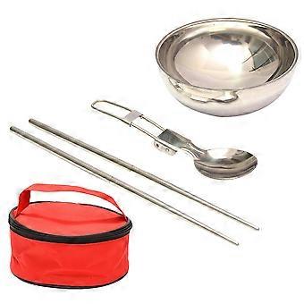 Camping Cutlery Set Folding Spoon Chopstick with Bowl for Outdoor 1Set