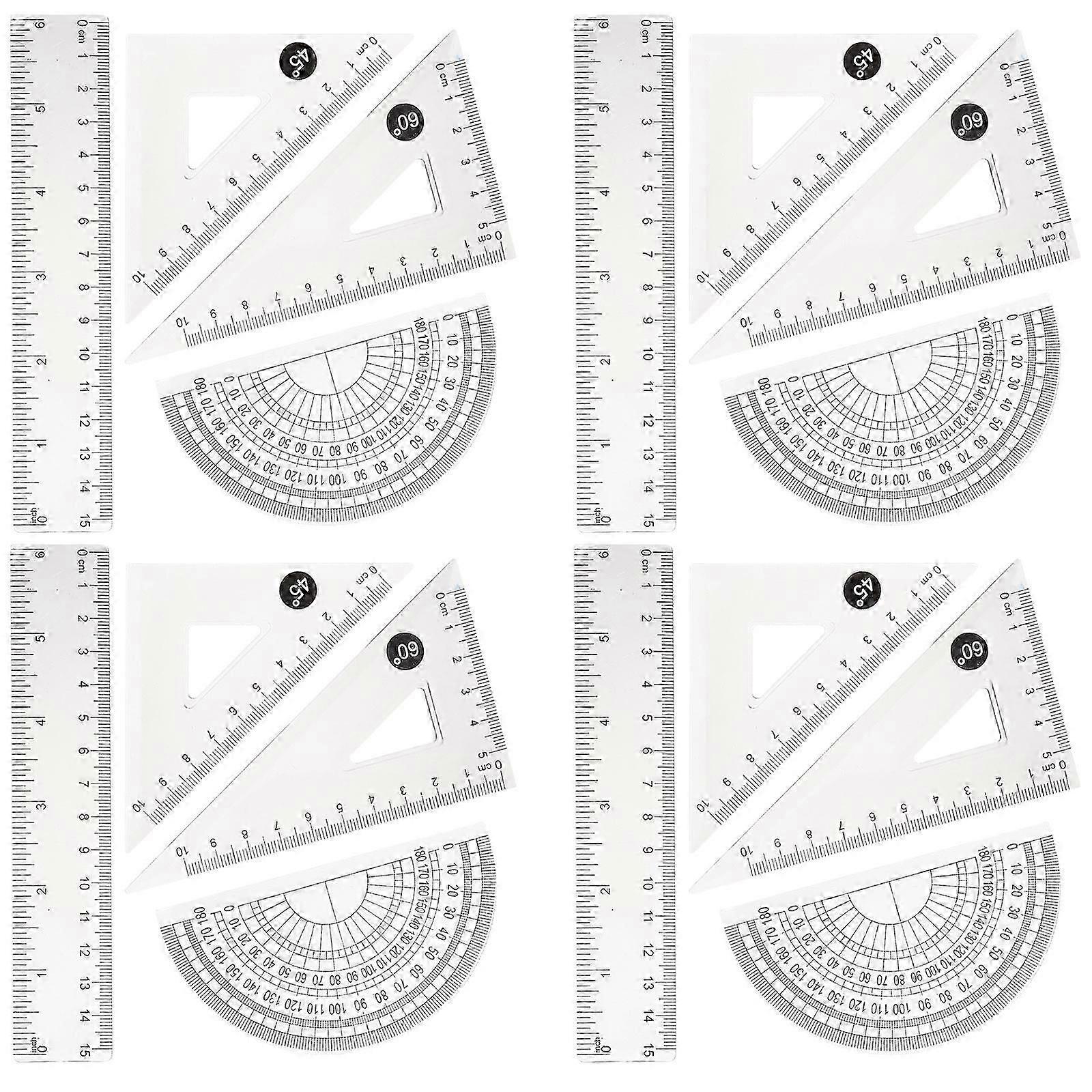 Drawing Ruler Plastic Drawing Ruler Tool Measuring Set for 4Sets