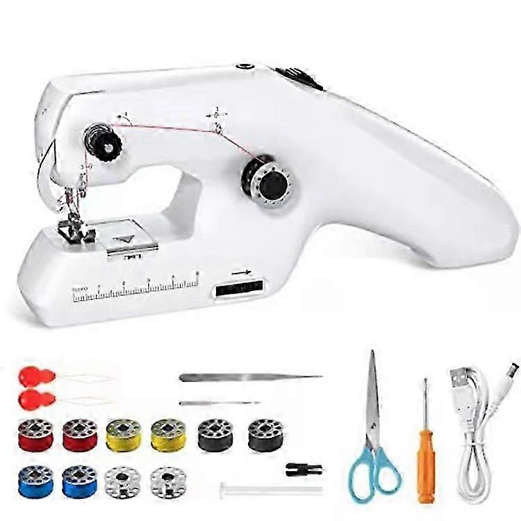 Portable Double Thread Sewing Machine, Mini Handheld Electric Sewing Machine for Adults, White