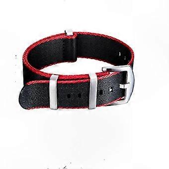 Smart Watch Band Replacement, Universal 18mm Quick Release Nylon Canvas Strap, Black with Red Edges and Silver Buckle