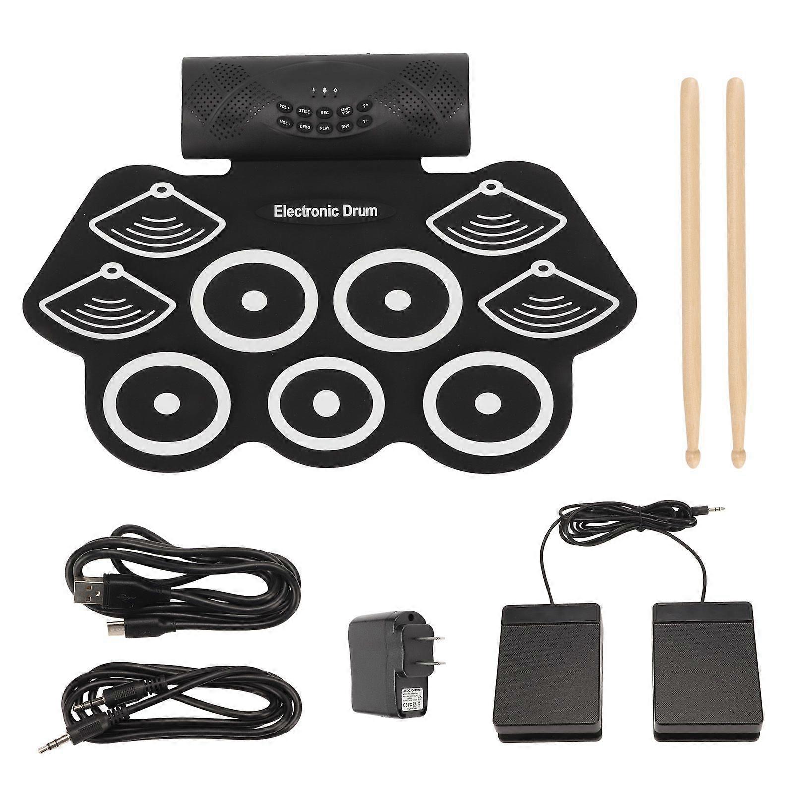 Electronic Drum Pad Bluetooth Recording Function Dual Speakers Portable Electronic Roll Up Drum Kit 100?240V US Plug
