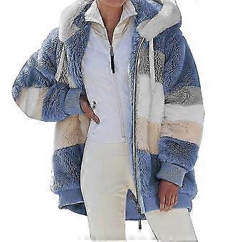 Womens Zip Up Fluffy Color Block Stitching Sherpa Flannel Winter Jacket Coat Warm Fleece Blanket Jackets with Hood for Women