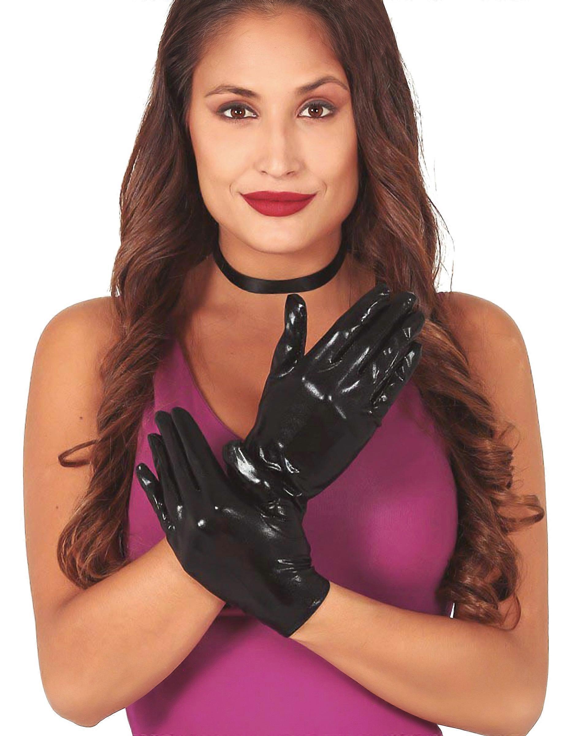 Women's 22 cm black leather effect gloves