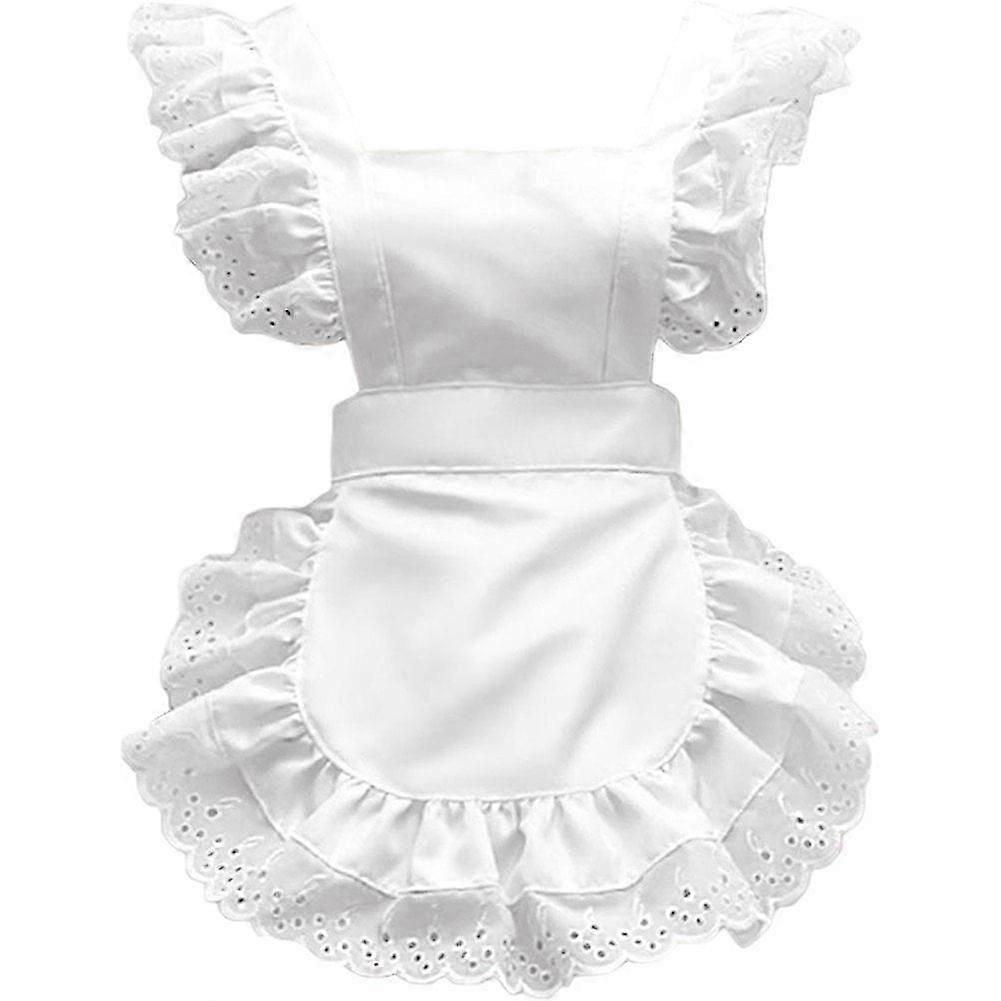 White Vintage Ruffle Apron Polyester