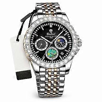 Binbond Men's Quartz Watch White Steel Black Dial Fashion Waterproof Luminous Multifunction Steel JY