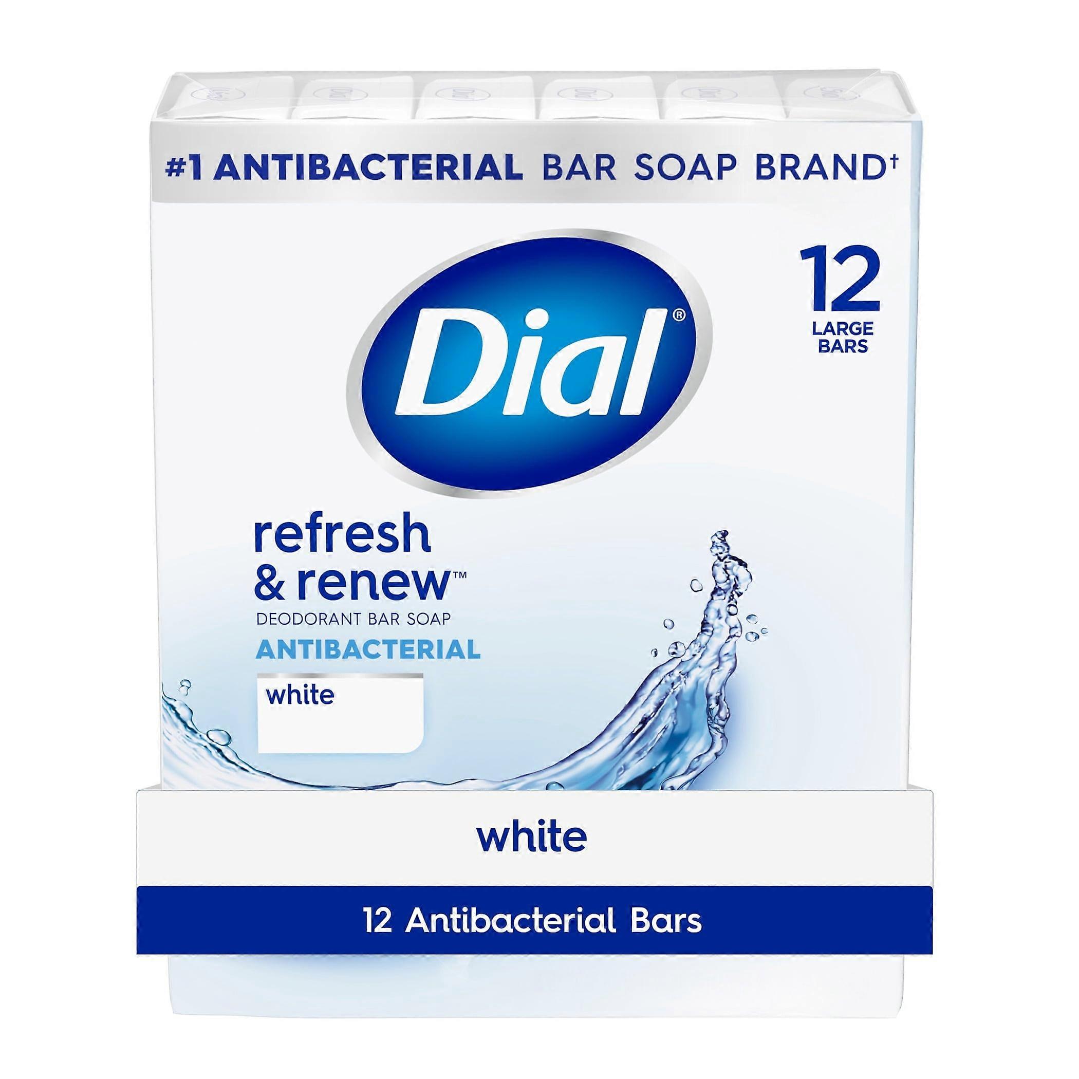 Dial Refresh & Renew Antibacterial Deodorant White Bar Soap 4 oz 12 Bars
