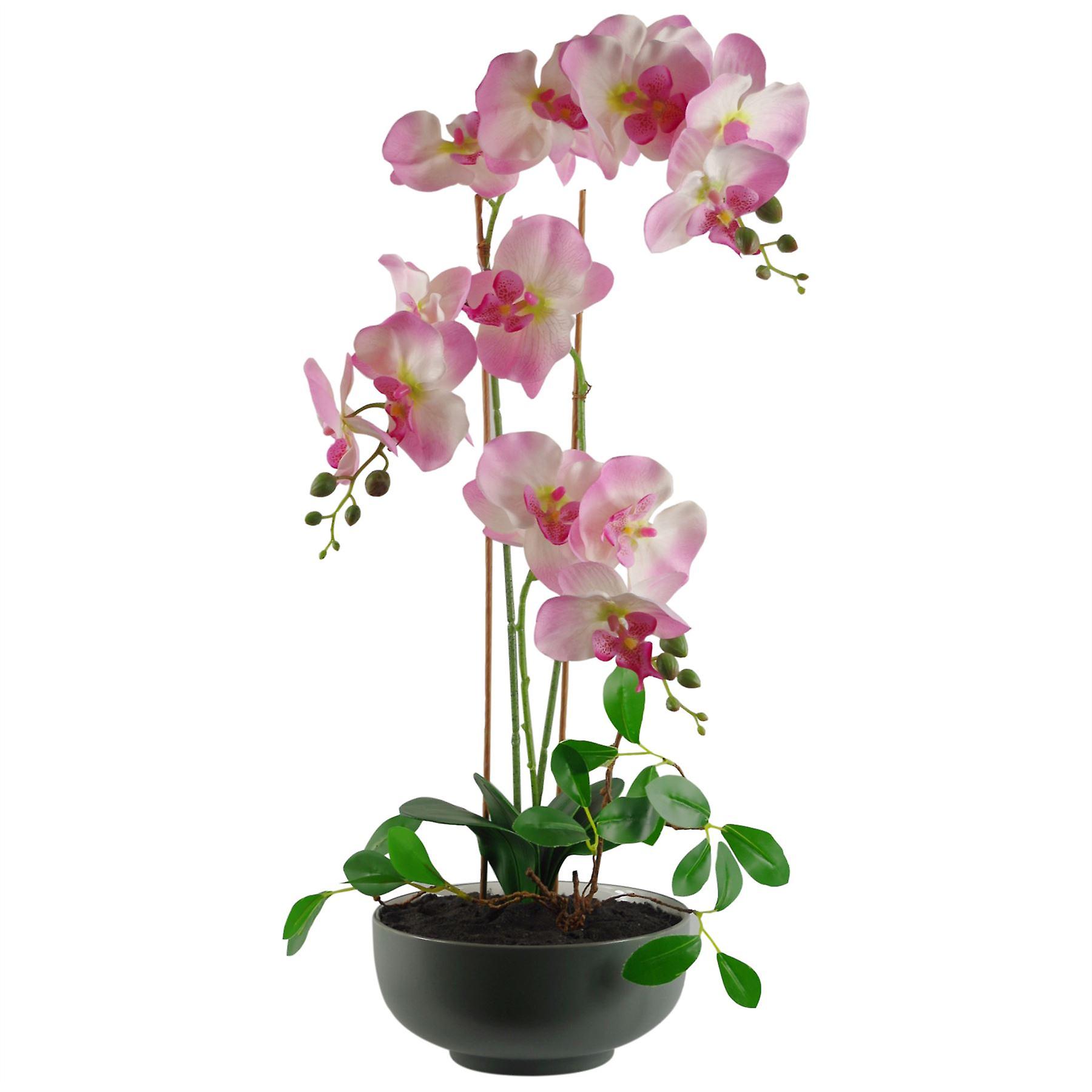 65cm Artificial Orchid Light Pink in Glazed Planter
